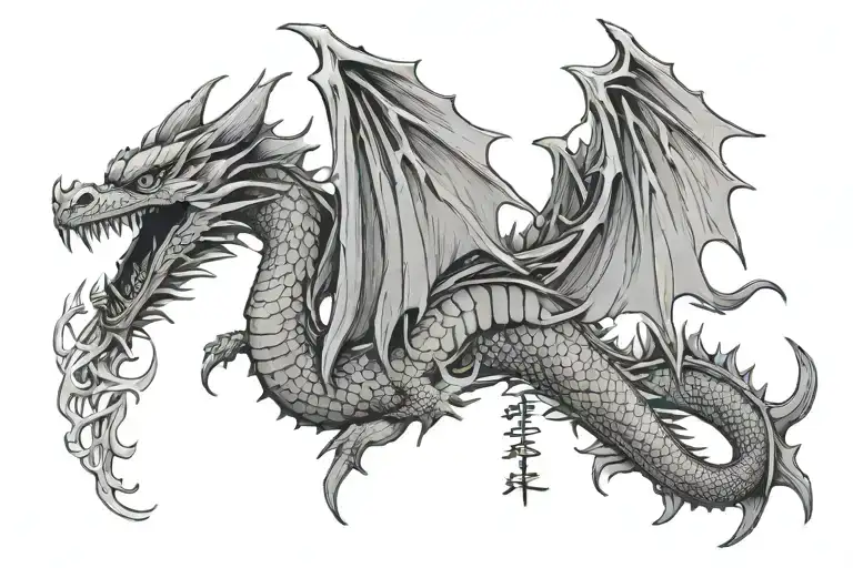 Dragon's Wings With Japanese Word In The Middle