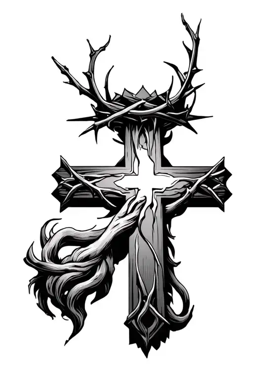 Skinny Cross With Crown Of Thorns On Top