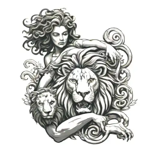 Medusa Holding A Lion
