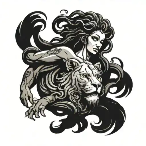 Medusa Holding A Lion Surrounded