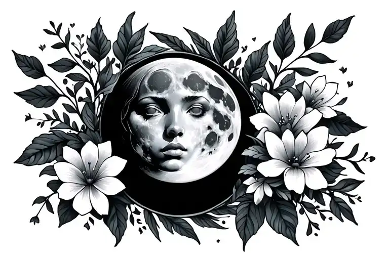 Full Moon And Flowers