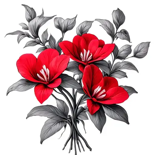 3 Red Cyclamen Flowers In Vine Like Arragment