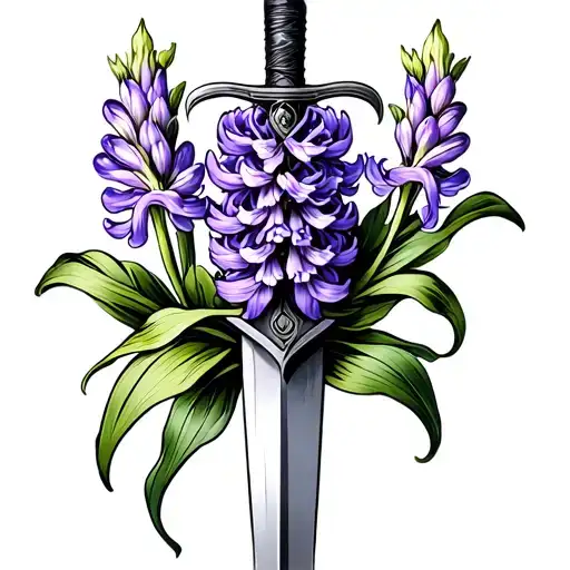 Purple Hyacinth Coiling Around A Dagger Intertwined