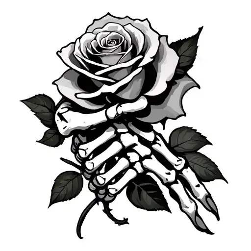 Skeleton Hand Holding Rose