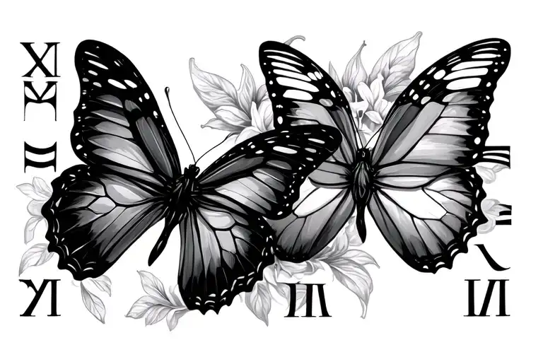 Roman Numeral Number In A Line With Butterfly's And The Number 5