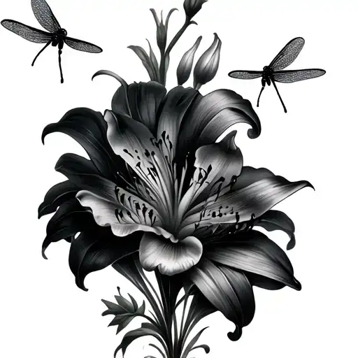 Lily Flowers And Dragon Flies