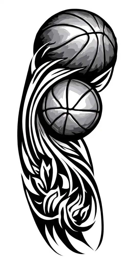 Polynesian Tribal Patterns With Basketball Image Incorporated In It