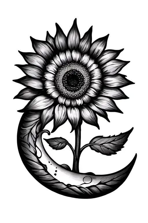 Sunflower Tattoo With A Sun And Moon Surrounded