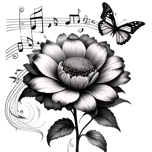 A Flower With Music Notes With Butterflies