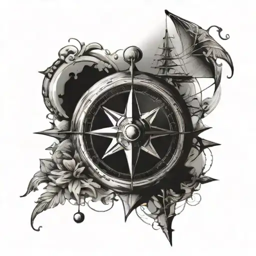 Boat And Compass Rose Above