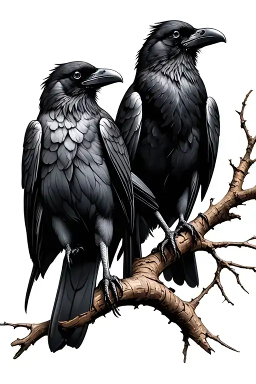Two Ravens In Cork Tree Branch