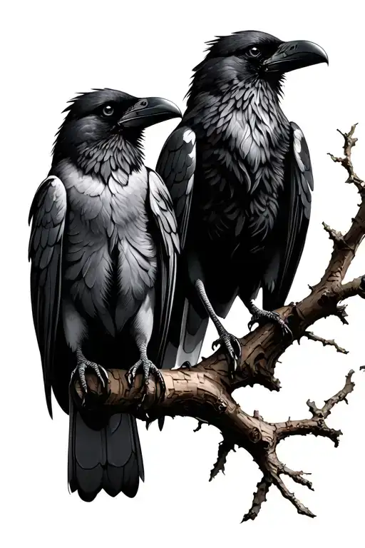 Two Ravens In Cork Tree Branch