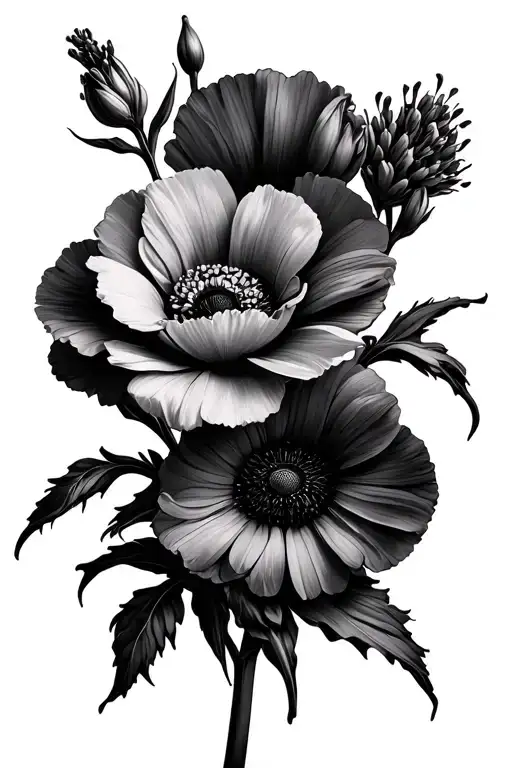 Poppy Gladiolus Daisy Sweet Pea Intertwined Within