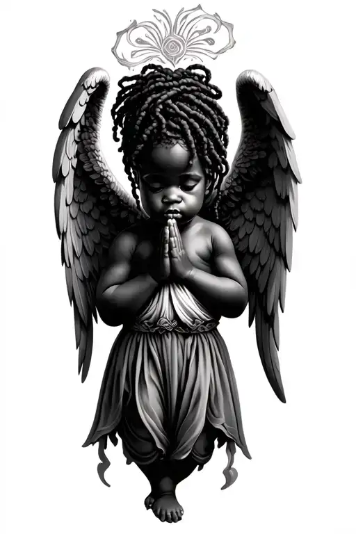 Black Baby Angel Locs Praying With Big Wings