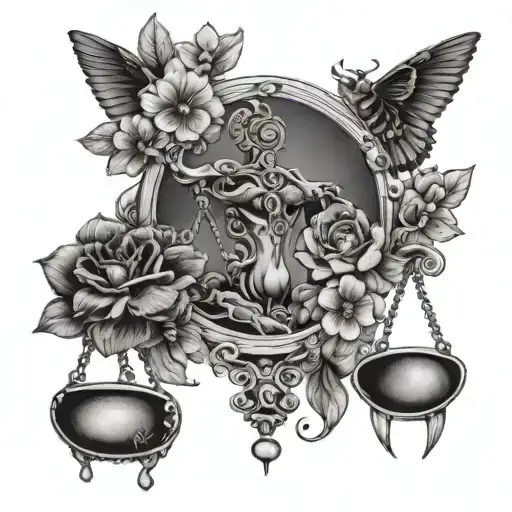 Dark Libra With Flowers Surrounding