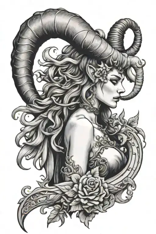 Satanic Goat Horns Holding An Female Angel