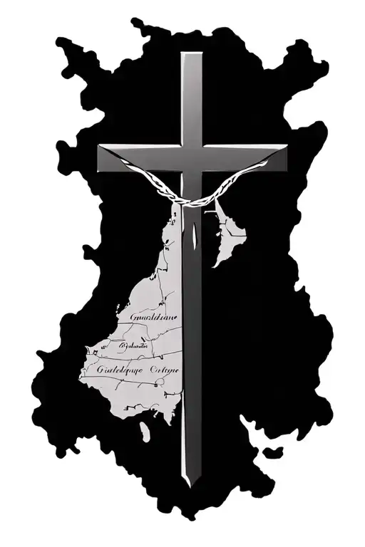 Christian Cross With The Map Of Guadeloupe Island