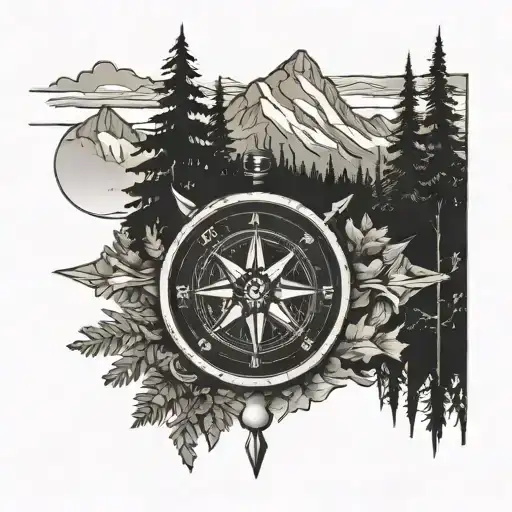 Compass Arrow Mountain Trees