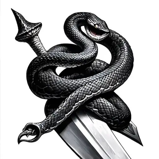 Realistic Snake Wrapped Around A Dagger Wrapped