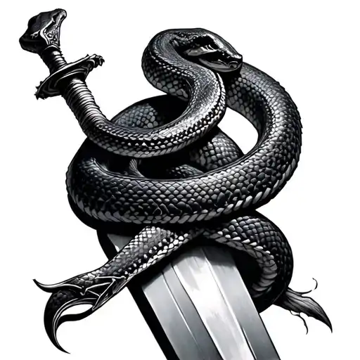 Realistic Snake Wrapped Around A Dagger Wrapped