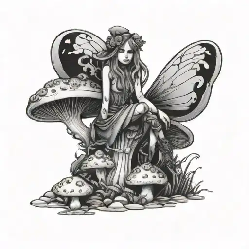 Gothic Fairy Sitting On A Mushroom