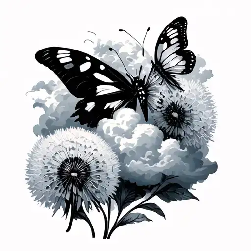 Rest In Paradise Pisces 1976-2025 Clouds Dandelions Butterflies
