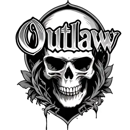 Word Outlaw With A Skull Inside The O