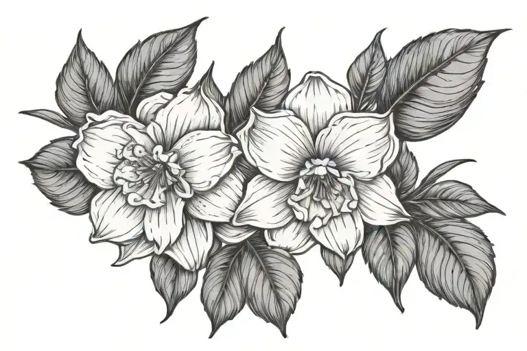 Rose And Narcissus Flower Fine Line