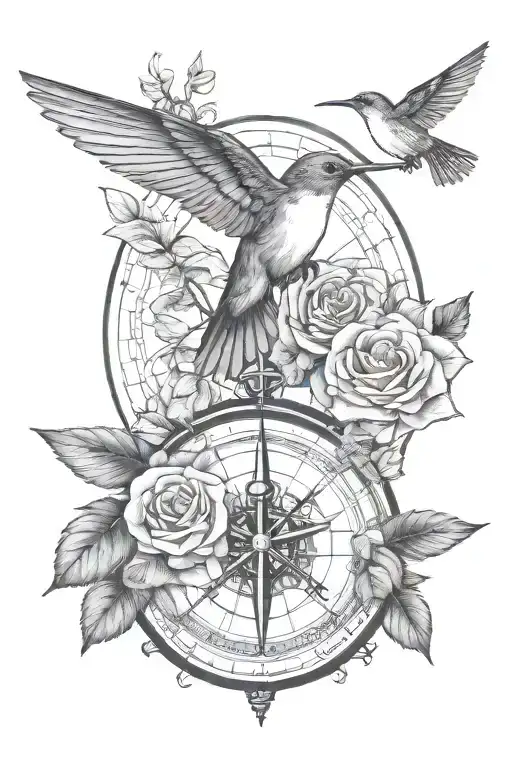 Rose Tree Compass Humming Bird Flying