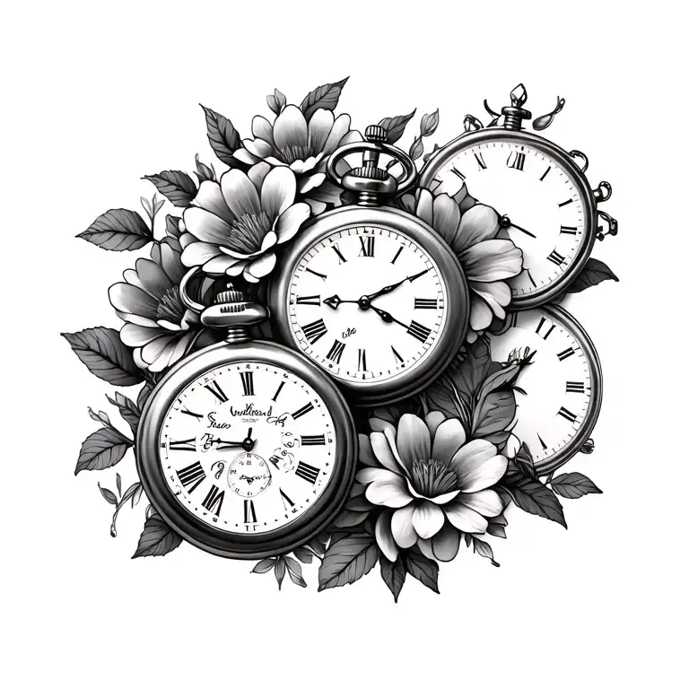Pocket Watches And Flowers Intertwined Within