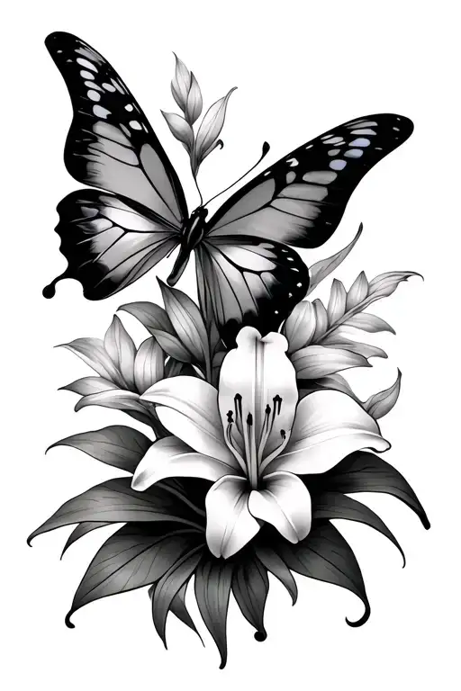 Angle And Butterfly's Wrapped With Tiger Lily Flowers