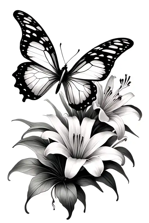 Angle Figure And Butterfly's Wrapped With Tiger Lily Flowers