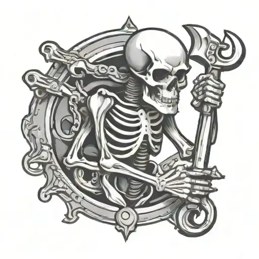 Skeleton Holding Wrench Crossed