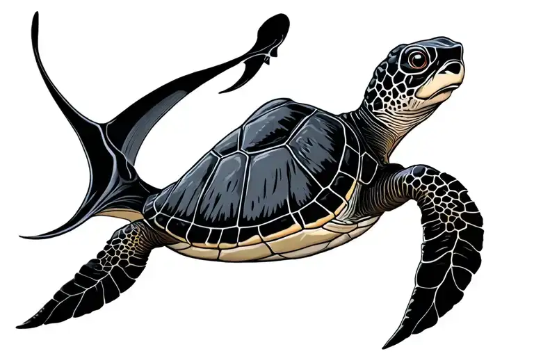 Turtle And Manta Ray Swimming
