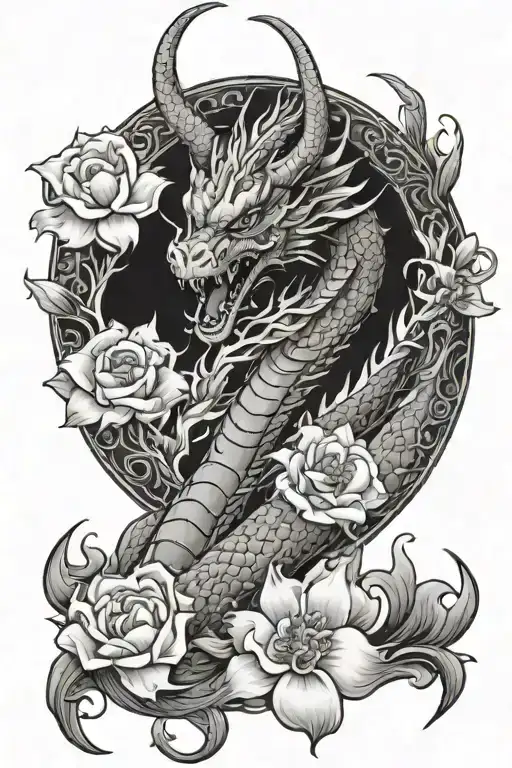 Dragon Breathing Fire With Flowers Growing