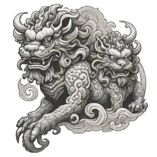 Two Foo Dog With Smoke