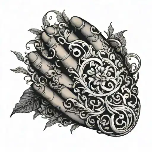 Hand Vine Tattoo Wraps Around Wrist And Finger