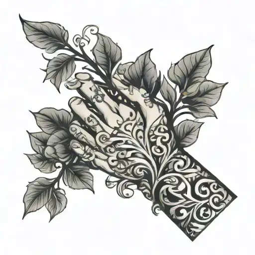 Hand Vine Tattoo Wraps Around Wrist And Finger