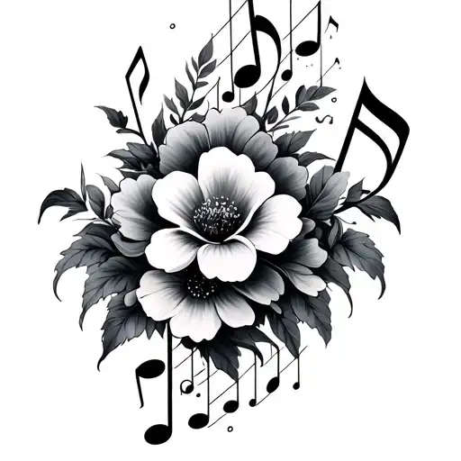 Music Notes And Flowers