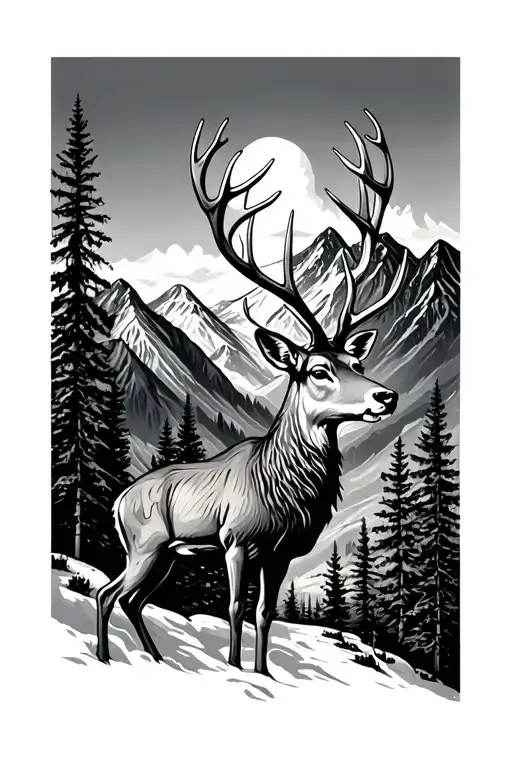 Deer And Mountains