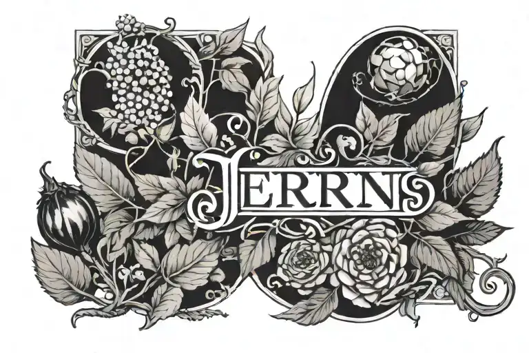 The Word Erin In The Lord Of The Rings Font With Botanical Drawings Of Blueberies On Either Side