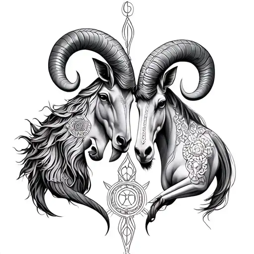Intertwined Capricorn Aries And Aquarius Zodiac Symbols