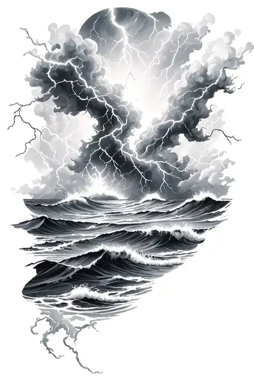 Stormy Ocean Half Sleeve Tattoo With Lightning