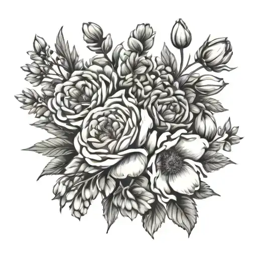 Birth Flower Bouquet Fine Line