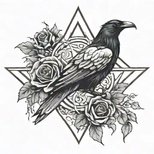 Wiccan Pentagram Raven Roses Intertwined