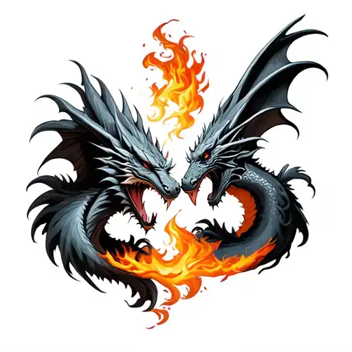 Two Dragons Breathing Fire At Eachother Each Bird