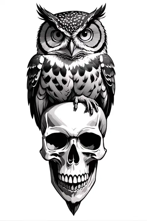 Owl Perched On Skull