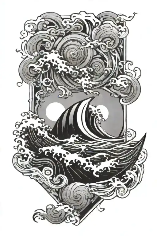 Ocean Waves Incorporated Into Geometric Theme Sleeve