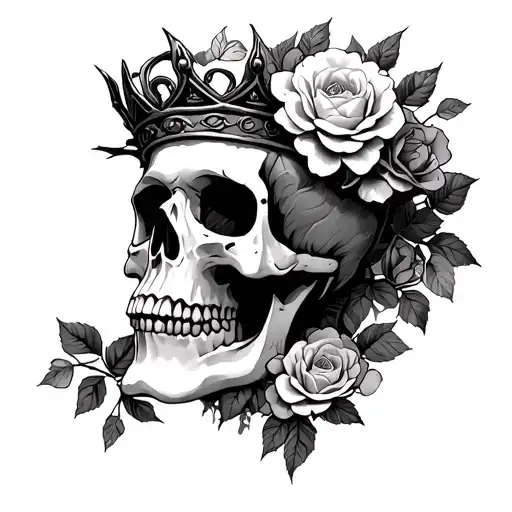 Ornate Skull Adorned With Crown Of Wild Roses And Thorns
