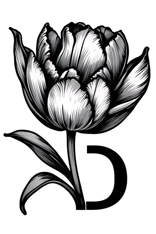 Simple Line Tulip Flower With Letter B
